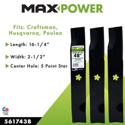 Image showing  48 in. Lawn Mower Blades for Many Craftsman, Husqvarna and Poulan Mowers, Replaces OEM 539-113425, 3 pk.
