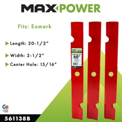 Image showing  60 in. High-Lift Lawn Mower Blades for Many Exmark Mowers, Replaces OEM 103-6403, 103-6403-S and 50-2813, 3 pk.