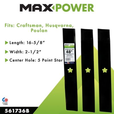 Image showing  48 in. Mulching Lawn Mower Blades for Many Craftsman, Husqvarna and Poulan Mowers, 3 pk.
