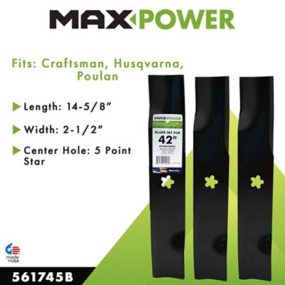 Image showing  42 in. Lawn Mower Blades for Many Craftsman, Husqvarna and Poulan Mowers, Replaces OEM 539-112078, 3 pk.