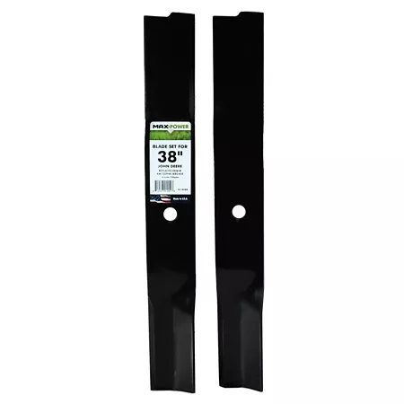 Set of 2 MaxPower blades for many John Deere 38" cut mowers Replaces OEM# AM-100946 M82408 and 50-2515 561808B Mower Blades