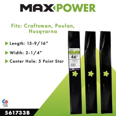 Image showing  46 in. Heavy-Duty Lawn Mower Blades for Many Craftsman, Husqvarna and Poulan Mowers, 3 pk.
