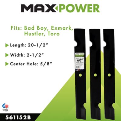 Image showing  60 in. High-Lift Lawn Mower Blades for Exmark and Bad Boy Mowers, 3 pk.