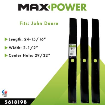 Image showing  72 in. Lawn Mower Blades for John Deere Mowers, Replaces OEM AM-102402, AM-38314, M141786, M80783 and 50-4405, 3 pk.
