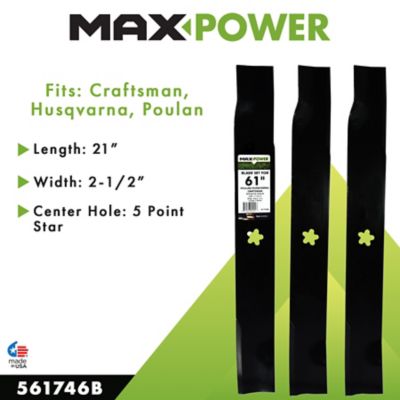 Image showing  61 in. Lawn Mower Blades for Many Craftsman, Husqvarna, Poulan Mowers, Replaces OEM 539-113312, 3 pk.