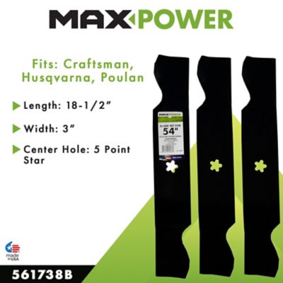 Image showing  54 in. Lawn Mower Blades for Many Craftsman, Husqvarna and Poulan Mowers, 3 pk.