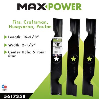 Image showing  48 in. High-Lift Lawn Mower Blades for Craftsman, Husqvarna and Poulan Mowers, 3 pk.
