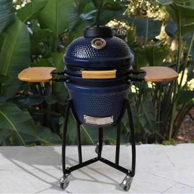 Lifesmart Kamado Style Ceramic Grill with Rolling Cart and Side Shelves, 15.6 x 20.9 x 28.7 in, 133 sq. in. Cooking Surface -  SCS-K15C