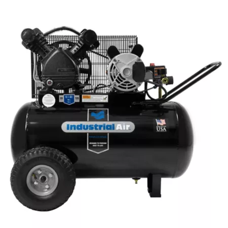 Single Stage Horizontal Air Compressor 1.6 HP Belt Drive 120V Industrial Air Contractor 20 Gal. Air Blow & Spray Guns