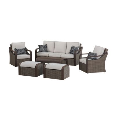 SummerCove Sunjoy 6-pc. Patio Conversation Sets Brown Wicker Outdoor Furniture Set with Cushions and 2 Ottomans