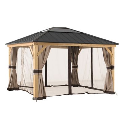 Image showing  13 ft. x 15 ft. Universal UV- and Water-Resistant Curtains and Mosquito Netting for Wood Gazebos