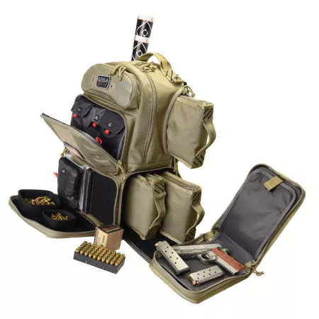 G-Outdoors Large Tactical Range Pistol Backpack Beige Holds 4 Handguns with Molded Pocket Gun Cases