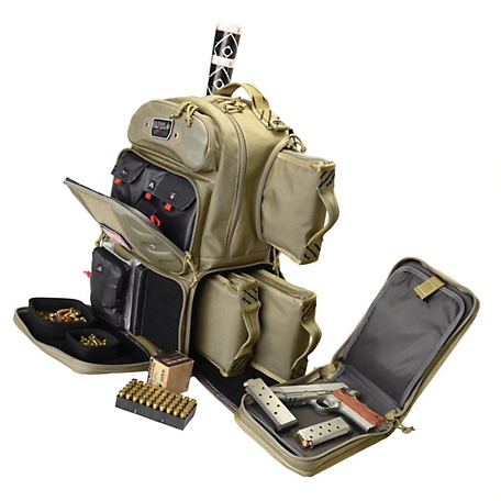 G-Outdoors Tall Tactical Range Pistol Backpack, Tan, Holds 4 Handguns with Molded Pocket