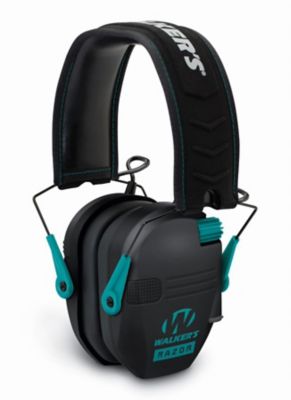 Walker's Razor Slim Electronic Ear Muffs, Black with Teal Accent