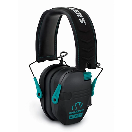 Walker's Razor Slim Electronic Ear Muffs, Black with Teal Accent