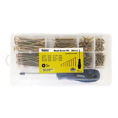 Robtec Wood Screw Kit with Screwdriver, 200 pc.