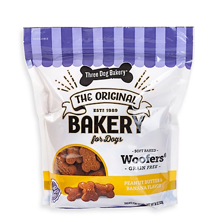 Three Dog Bakery Peanut Butter and Banana Flavor Dog Biscuit Treats, 36 oz.