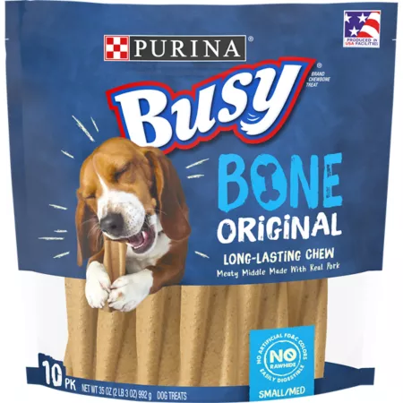 Purina Busy Original Pork Flavor Small/Medium Dog Bone Treats 10 ct Dog Bones Rawhide & Rawhide Alternative