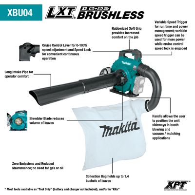 Image showing  18V X2 (36V) LXT Lithium-Ion Brushless Cordless Blower with Vacuum Attachment Kit, Tool Only, XBU04ZV