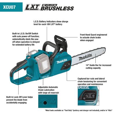 Image showing  18V X2 (36V) LXT Lithium-Ion Brushless Cordless 14 in. Chain Saw Kit (5.0Ah), XCU07PT