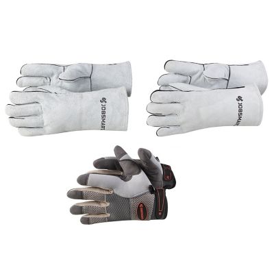 JobSmart Leather Welding Gloves with Bonus-Pair of Work Gloves, 3-Pack