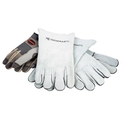 Image showing  Leather Welding Gloves with Bonus-Pair of Work Gloves, 3-Pack