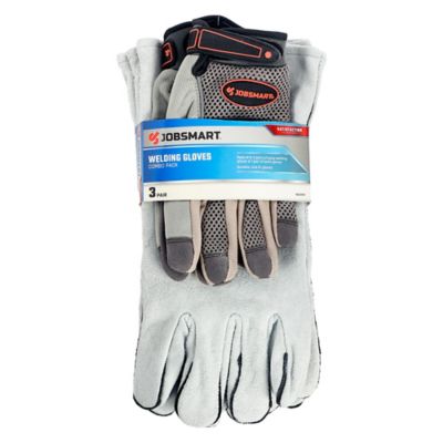 Image showing  Leather Welding Gloves with Bonus-Pair of Work Gloves, 3-Pack