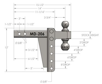 Image showing  2 in. Receiver Medium-Duty Hitch, 6 in. Drop/Rise, 14,000 lb. Capacity