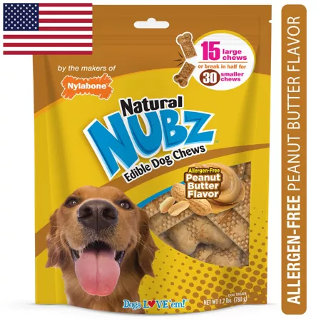 NUBZ Nylabone Peanut Butter Flavored Dog Chews 1.7 lb 15 ct Dog Bones Rawhide & Rawhide Alternative