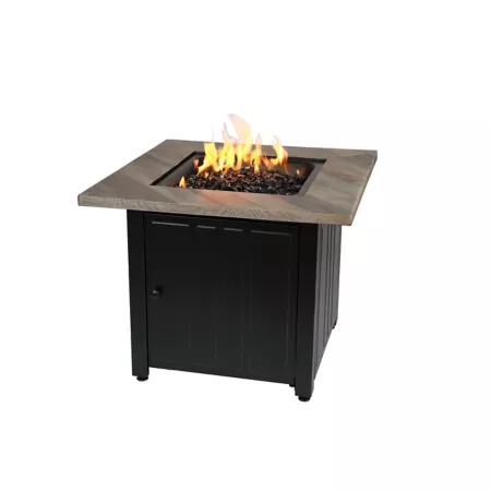 Endless Summer 30 in Harper Square Outdoor Propane Gas Fireplace with Printed Cement Resin Mantel Fire Pits