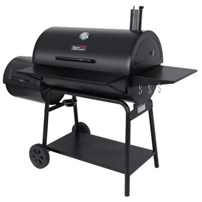 Royal Gourmet Charcoal Barrel Grill with Offset Smoker and Front and Side Tables, 1,200 sq. in.