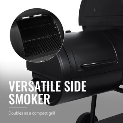 Image showing  Barrel Charcoal Grill with Offset Smoker and Front and Side Tables, 1,200 sq. in., Black