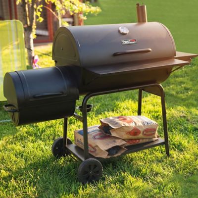 Image showing 9 th Royal Gourmet Barrel Charcoal Grill with Offset Smoker and Front and Side Tables, 1,200 sq. in., Black