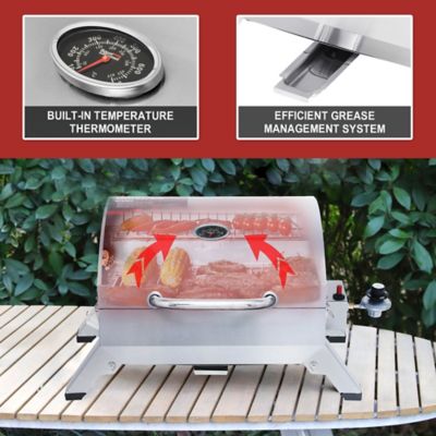 Image showing  1-Burner Portable Tabletop Propane Gas Grill with Folding Legs and Lockable Lid, Gray