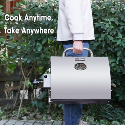 Image showing 8 th Royal Gourmet 1-Burner Portable Tabletop Propane Gas Grill with Folding Legs and Lockable Lid, Gray