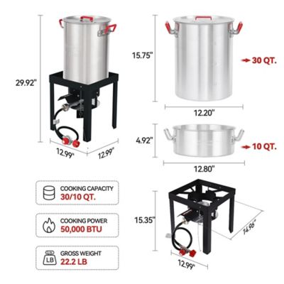 Image showing  30 qt. Propane Turkey Fryer and 10 qt. Fish Fryer Boiler Steamer Kit, 50,000 BTU