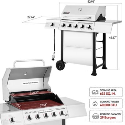 Image showing  5-Burner Propane Gas Grill, Gray, with Sear and Side Burner