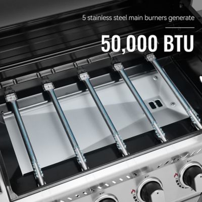 Image showing  5-Burner Propane Gas Grill, Gray, with Sear and Side Burner