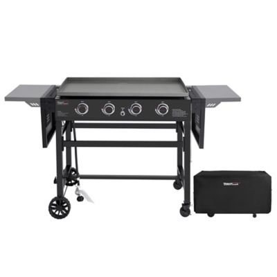 Royal Gourmet Propane Gas 4-Burner Flat Top Grill Griddle, Side Table & Cover, 36 in., 52,000 BTU for Outdoor Cooking, GB4001C