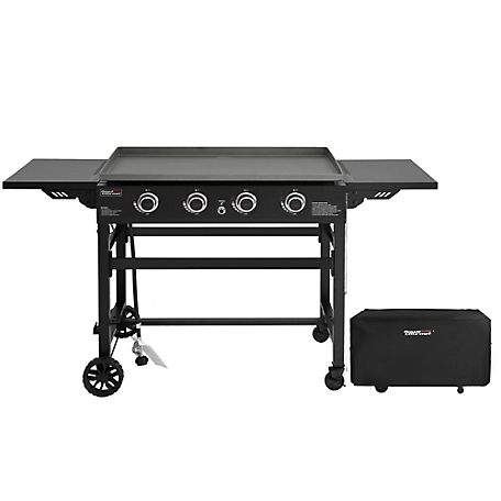 Royal Gourmet Propane Gas 4-Burner Flat Top Grill Griddle, Side Table & Cover, 36 in., 52,000 BTU for Outdoor Cooking, GB4001C