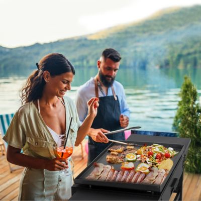 Image showing 9 th Royal Gourmet 4-Burner Propane Gas Flat Top Grill and Griddle with Side Table and Cover, 766 sq. in., Black