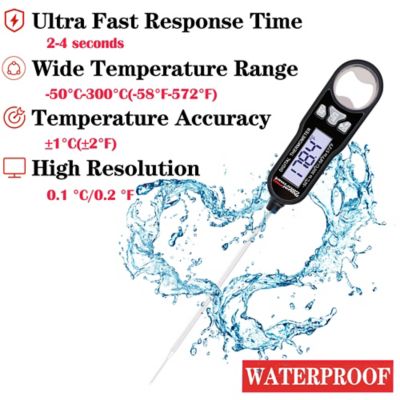 Image showing  Instant Read Digital Meat Food Thermometer, Waterproof Digital Kitchen Cooking, Black, TW1001