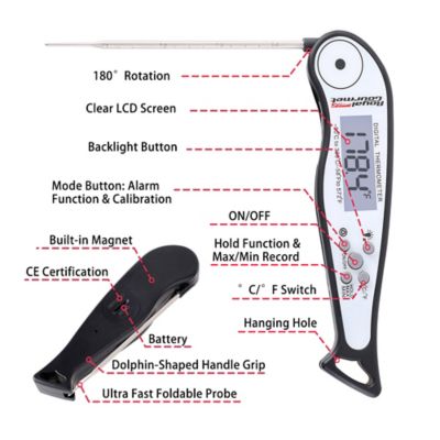 Image showing  Instant Read Meat Food Thermometer with Foldable Probe, Waterproof, Dolphin-shaped Handle Grip, White, TW2001