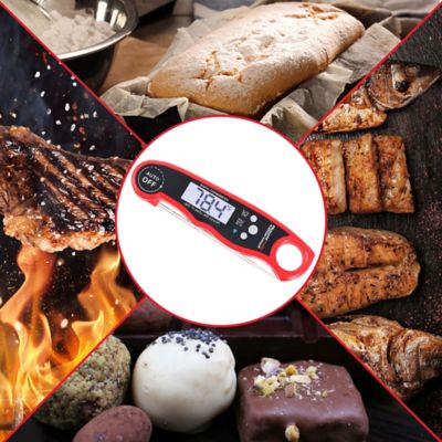 Image showing  Instant Read Meat Food Thermometer, Waterproof Digital Kitchen Cooking Food Foldable Probe, Red