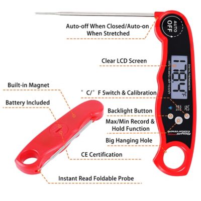 Image showing  Instant Read Meat Food Thermometer, Waterproof Digital Kitchen Cooking Food Foldable Probe, Red