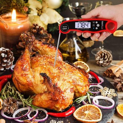 Image showing 7 th Royal Gourmet Instant Read Meat Food Thermometer, Waterproof Digital Kitchen Cooking Food Foldable Probe, Red