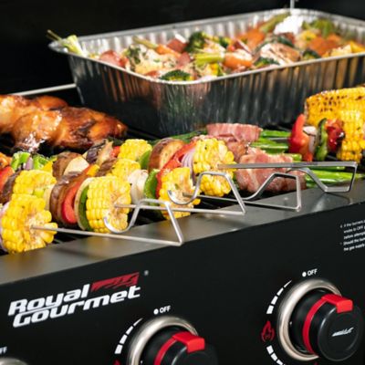 Image showing 5 th Royal Gourmet 13 in. BBQ Flat Kebab Skewers for Grilling and BBQ Pack of 12 Stainless Steel Reusable Skewers, TS1601