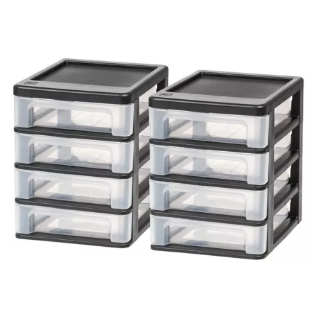 IRIS USA 4-Drawer Compact Desk System Black 2-Pack Storage Bins