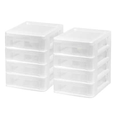 IRIS USA Compact Desktop 4-Drawer System, White, 2-Pack