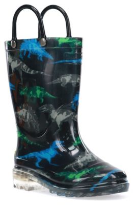 Western Chief Boys' Dinosaur Friends Lighted Mid Waterproof Rain Boots, 1-Pair